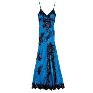 Vintage Cache Dress Gown 4 Blue Silk Black Lace Sequin Prom Y2K Whimsy Elegant